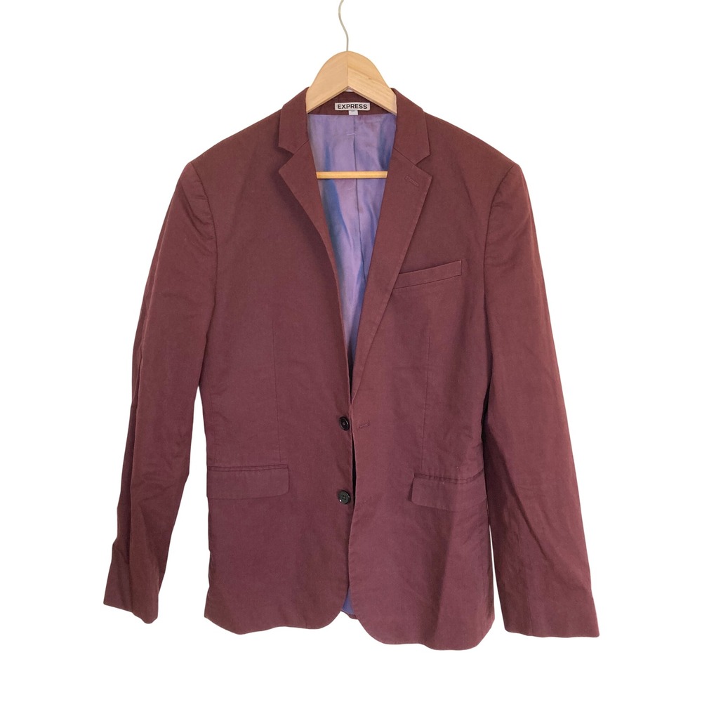 Express Photographer Slim Fit Blazer Burgundy Maroon Cotton Stretch Mens 38R